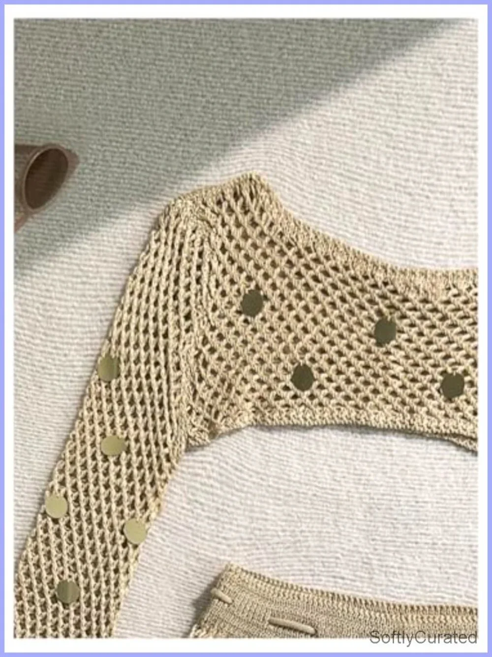 Crochet 2 Piece Cover Up Set Hollow Out Sequin Beach Skirt Set Swimsuit Coverup